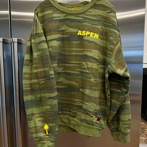 NWT Aviator Nation Palm Tree Festival Green Camo Crewneck Sweatshirt relaxed